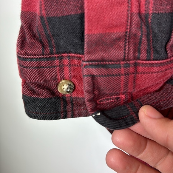 Vintage Carhartt Red Plaid Heavy Long Sleeve Button Up Shirt Size Large - Picture 9 of 12